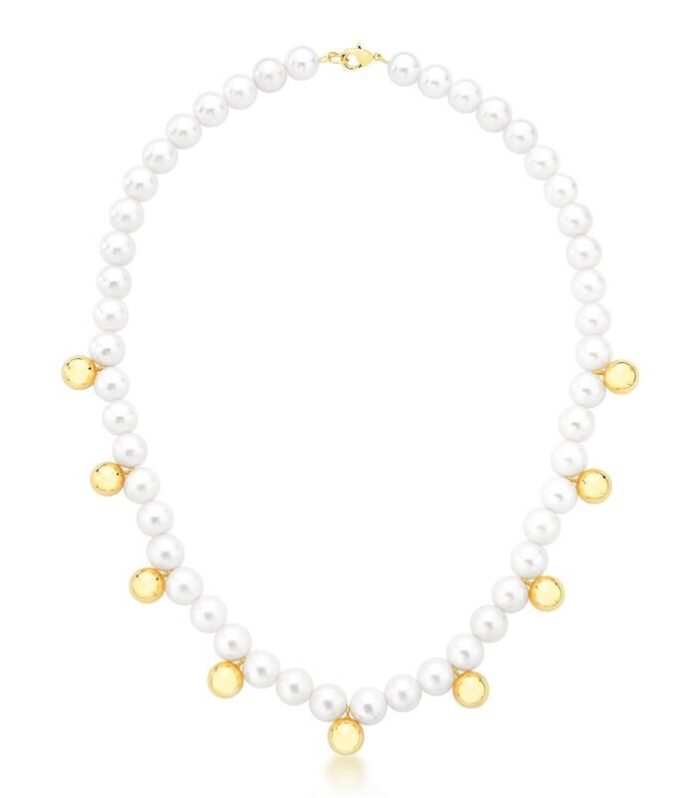 Colar com Pérola Shell e Esferas Banhadas a Ouro