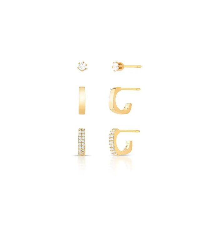 Trio com Meia Argola e Cristal Redondo