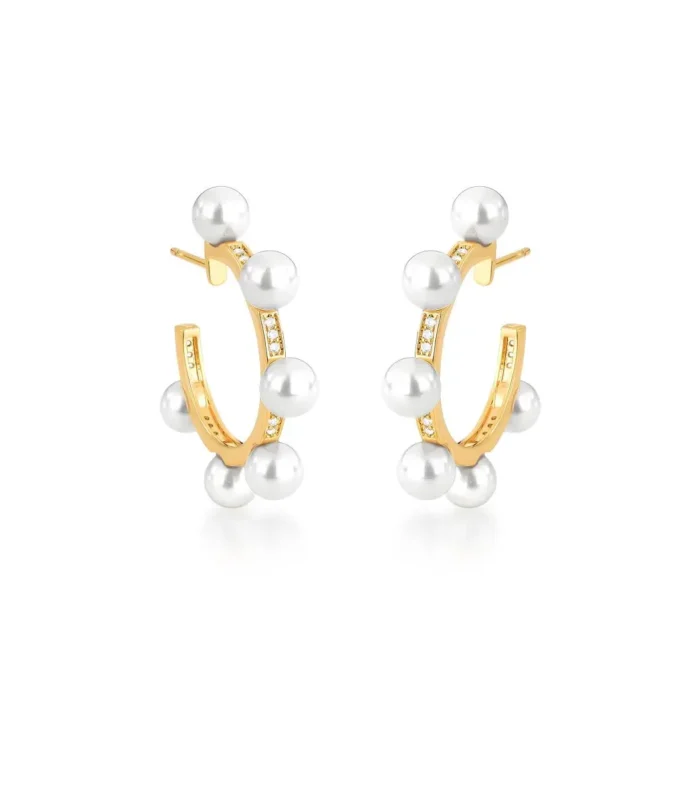 Meia Argola com Pérola Shell e Zircônias